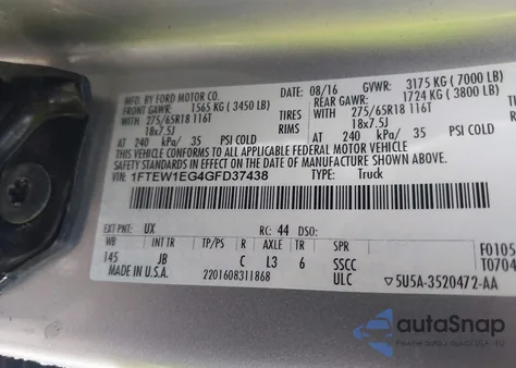 2016 Ford F-150 Xlt from USA, damaged, VIN 1FTEW1EG4GFD37438